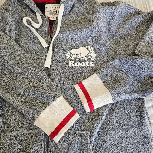 Roots Women’s Cabin Onesie Grey Oat Pepper Size M Zip Front Hooded Jumpsuit Cozy - Picture 8 of 16